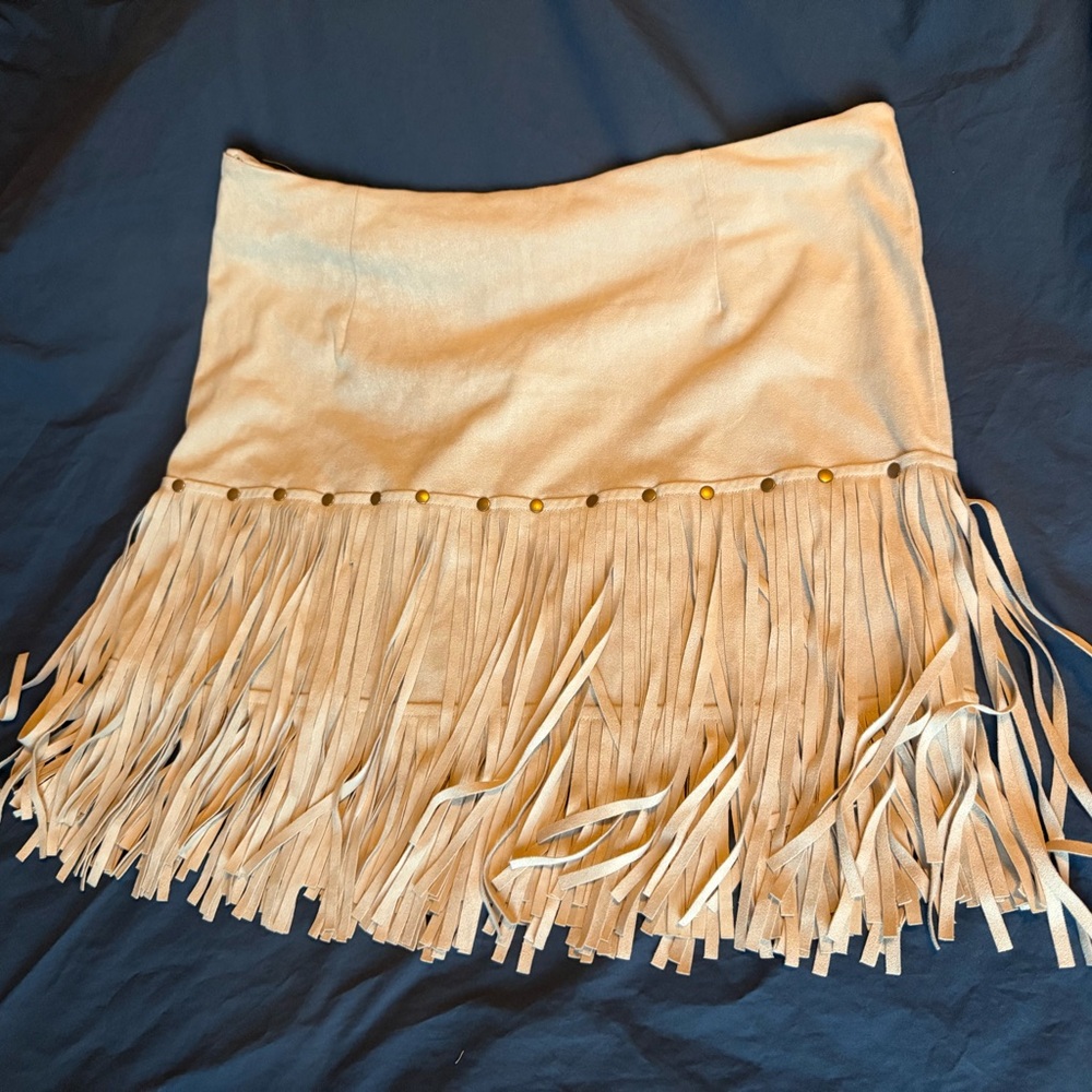 Tan Fringed Mini Skirt Resort Wear